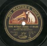 ySPՁzGB HMV E478 BENNO MOISEIVITCH SONG WITHOUT WORDS/HUNTING SONG