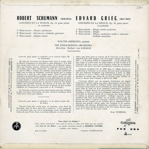FR COL FCX284 ギーゼキング グリーグ/シューマン・ピアノ協奏曲の商品