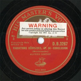 【SP盤】GB HMV D.B.3267 ALFRED CORTOT VARIATIONS SERIEUSES-CONCLUSION/SONGS WITHOUT WORDS No.1