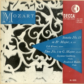 US DEC DL8523 L.クラウス、S.ゴールドベルク&F.リドル モーツァルト:ピアノ・ソナタ 13番、ヴァイオリンとヴィオラのための二重奏曲