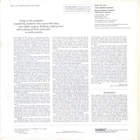 US RCA LSC3161 小澤征爾 オルフ・カルミナ・ブラーナの商品詳細